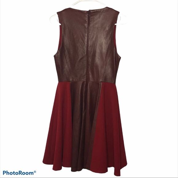 Beckley By Mellissa Mila Oxblood Leather Pleated Mini Dress Sleeveless Luxury - Picture 5 of 14